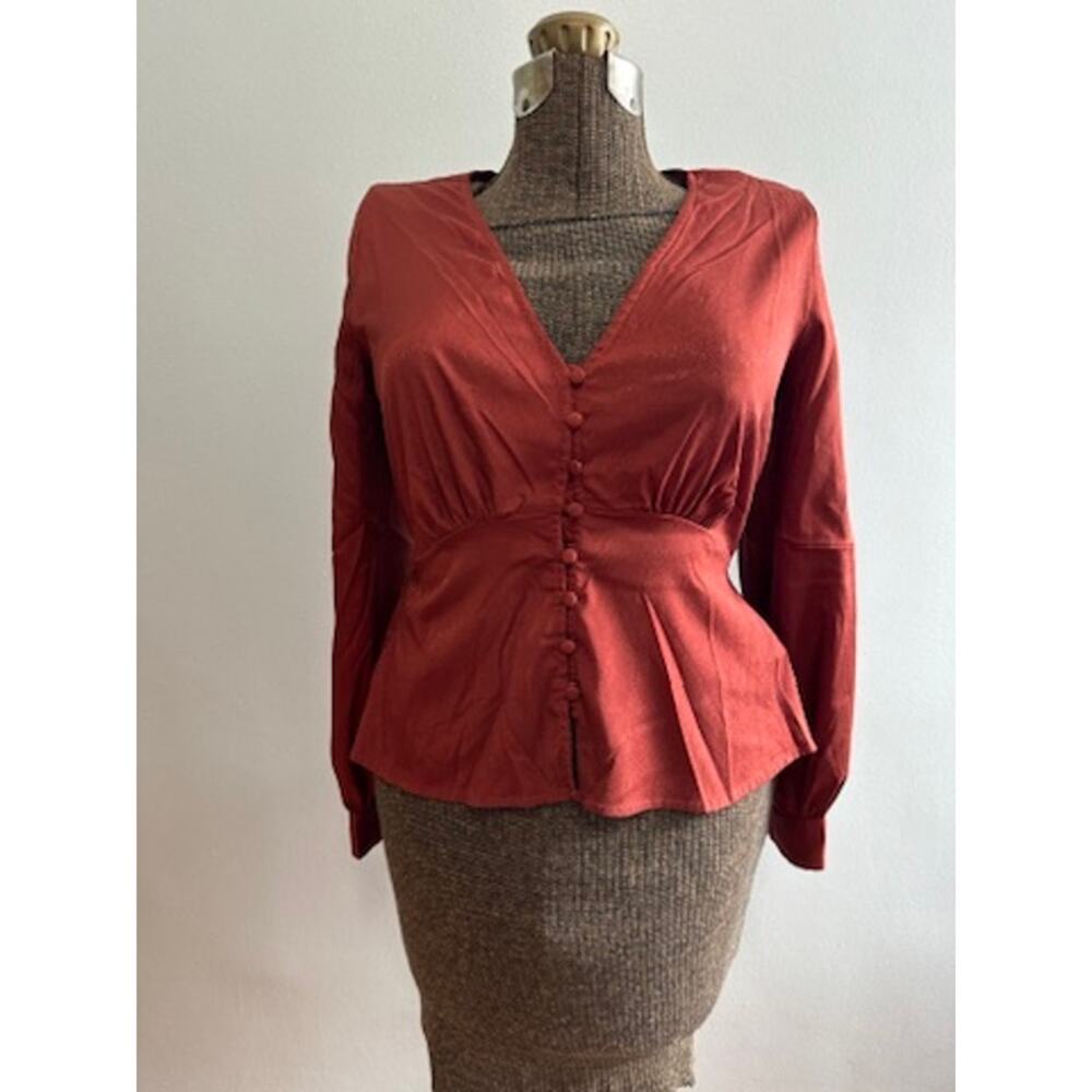 Just One Answer burnt orange long sleeve blouse size S